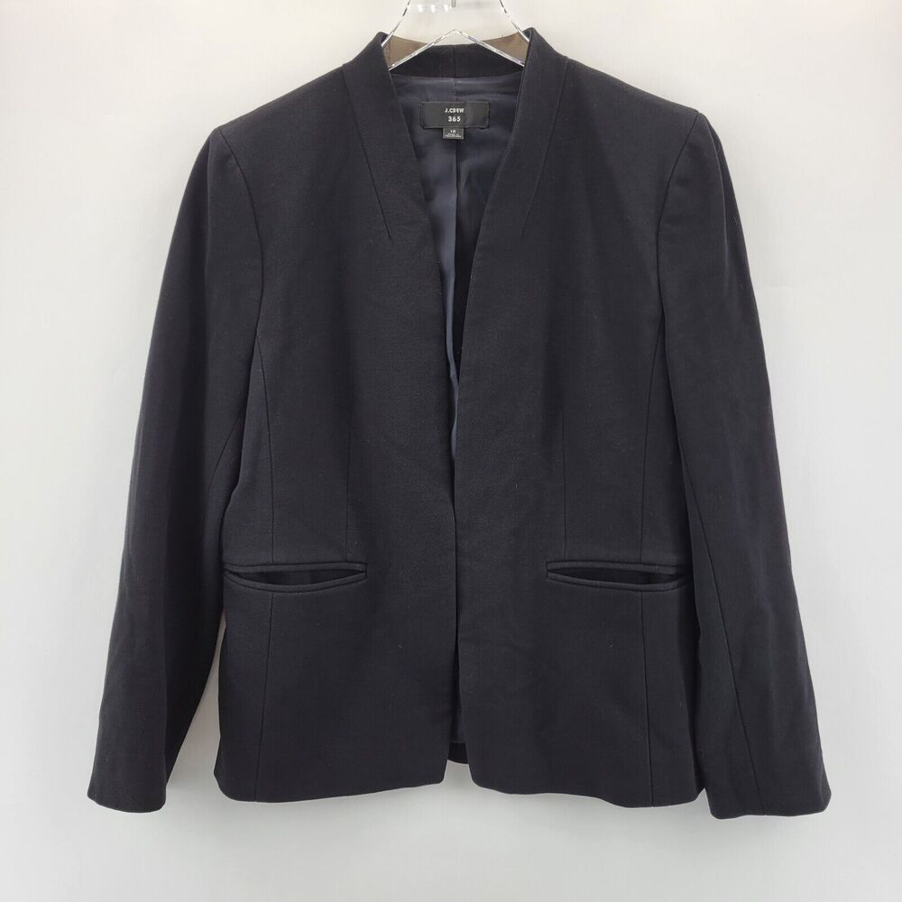 J Crew 365 Black Blazer Women 8 Medium Open Front Collarless Minimalist Corpcore